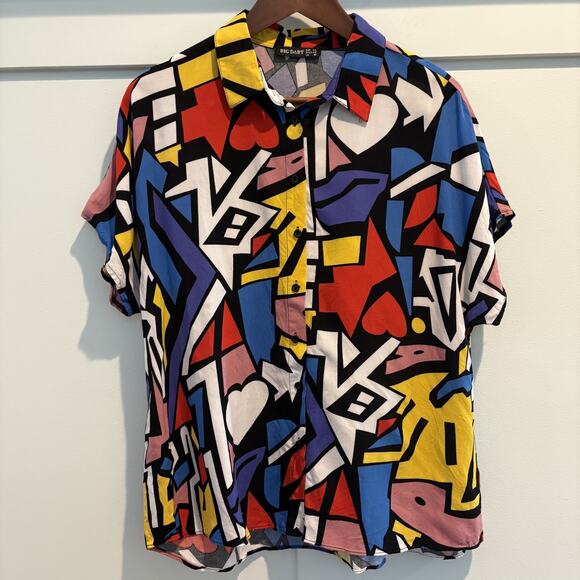 Big Dart Top Women Size US 12 Colorful Abstract Geometric Retro Graffiti Pop Art - Picture 1 of 10